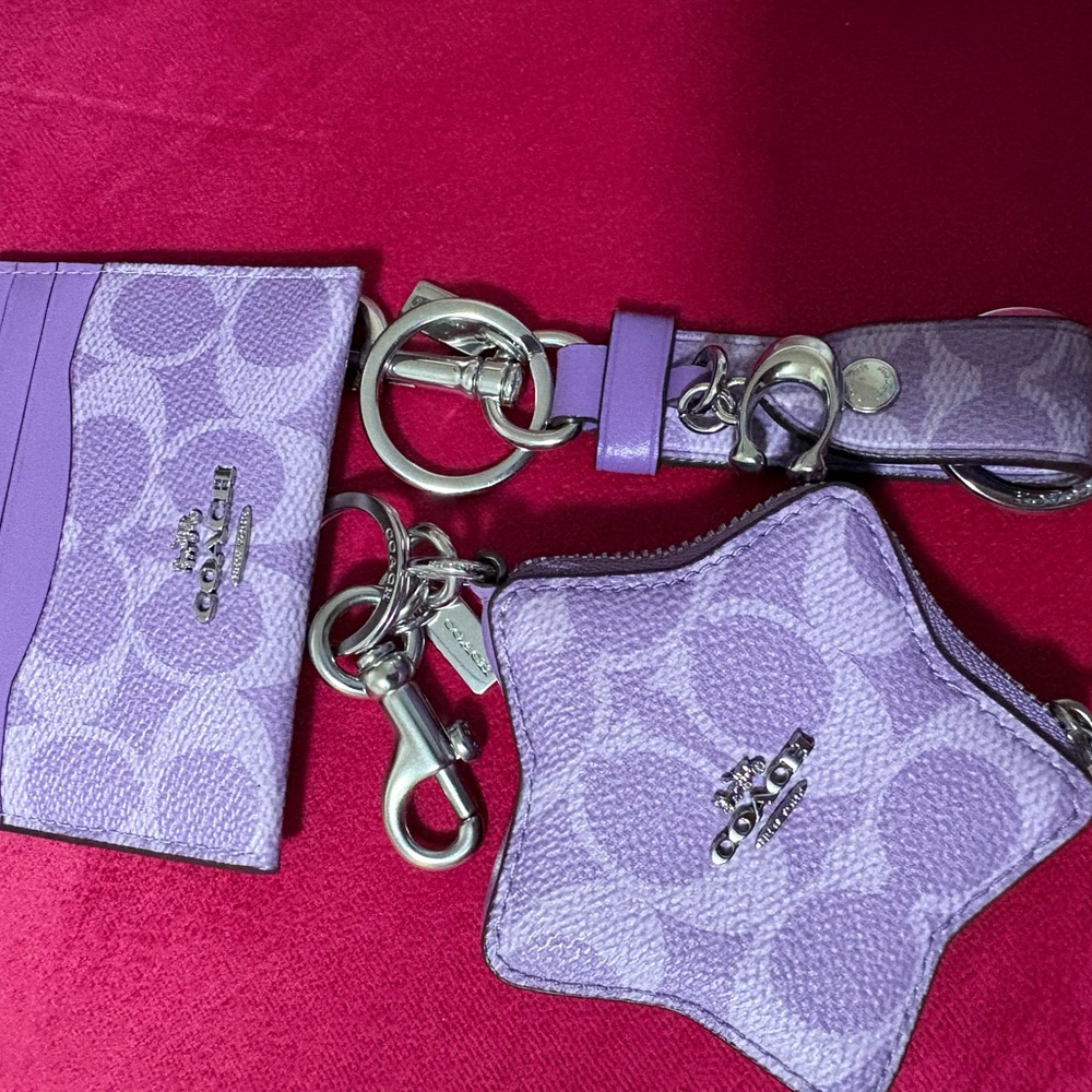 Coach Lavender Card Holder and Keychain Set